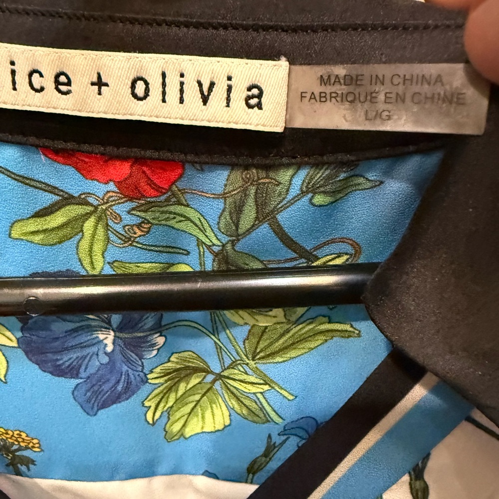 Alice + Olivia Floral Mini Dress - Blue and Black SZ L - Picture 13 of 14